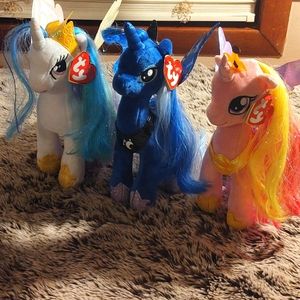 TY Sparkle beanie babies, 9 inches tall, Princess Celestia, Luna, & Cadance
